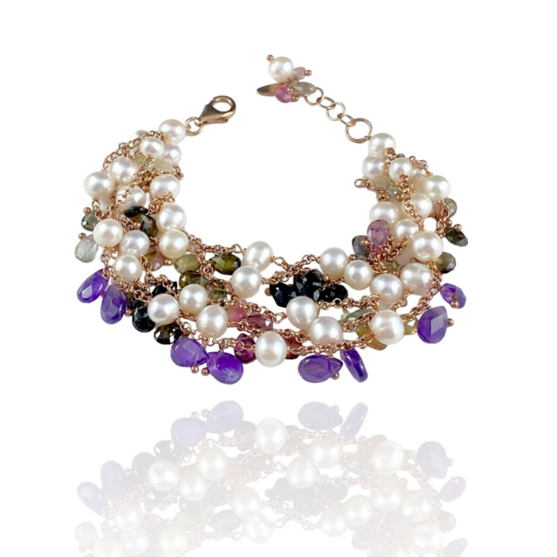 Bracciale in Argento 925 Perle , Ametiste e Agate Crisor