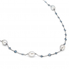 Collana lunga in argento, perle e zirconia blu