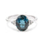 Anello Solitario in Oro Bianco 9 Carati con Topazio Blue London 2,70 ct e Diamanti – Herzel Gioielli