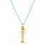 Collana Lunga con Pietre Turchesi e Grande Pendente Pesce in Ottone Dorato – Herzel Fashion